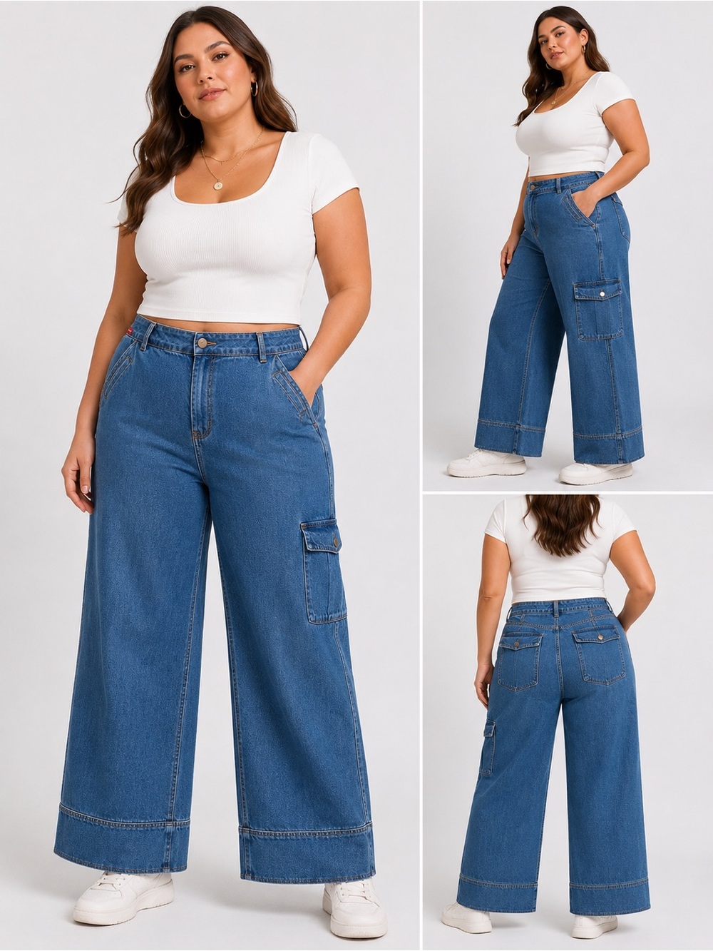 Y2K Alain Weiz Cargo Wide Leg Jeans Women’s Plus Size 18 Stretch Denim 31 Inseam